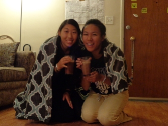 Sister Gong and I drinking hot cocoa!! So happy